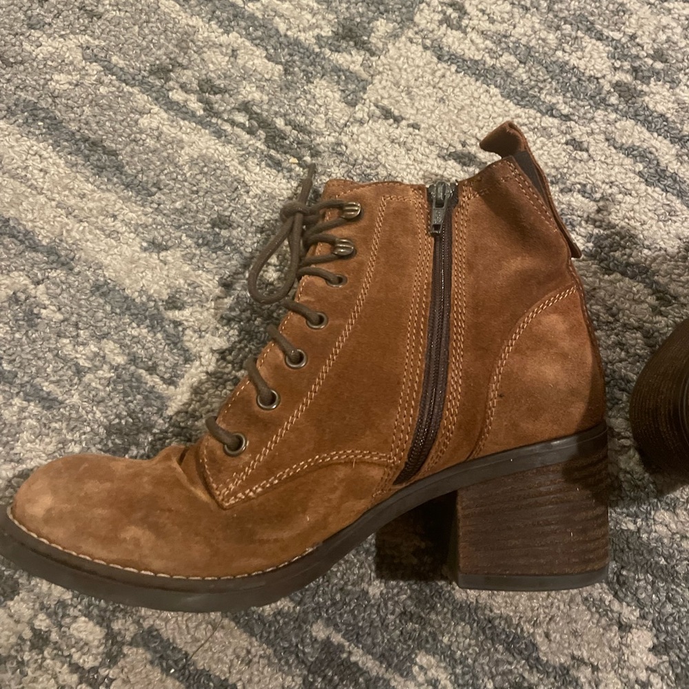 Brown faux suede lace up boots